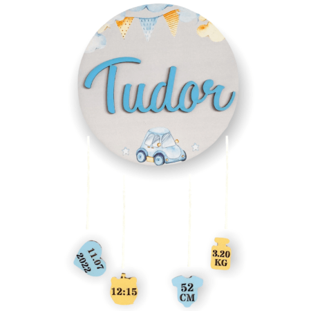 Decor personalizat cu detaliile nașterii - Masinuta