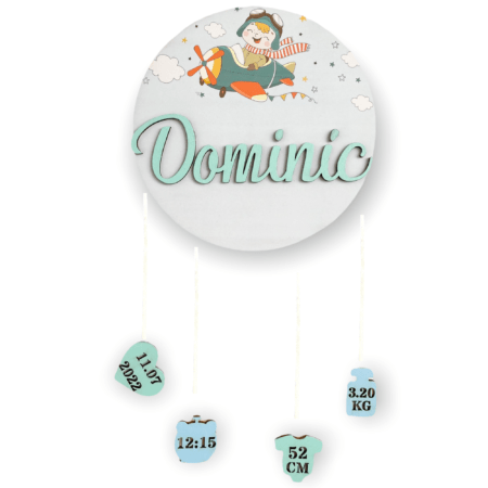 Decor personalizat cu detaliile nașterii - Avion
