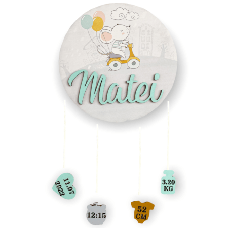 Decor personalizat cu detaliile nașterii - Soricel