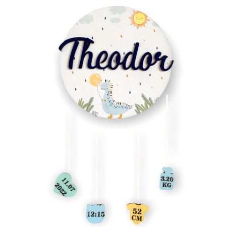 Decor personalizat cu detaliile nașterii - Dinozaur
