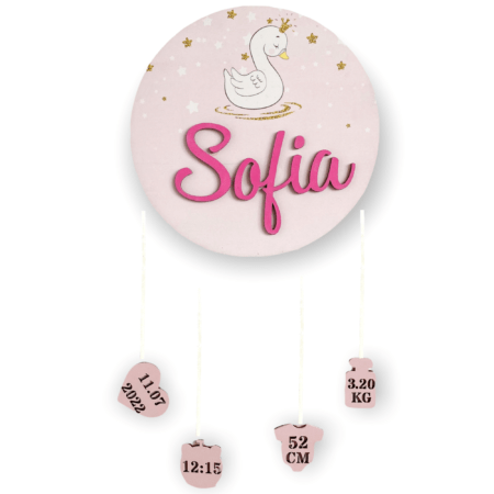 Decor personalizat cu detaliile nașterii - Lebada