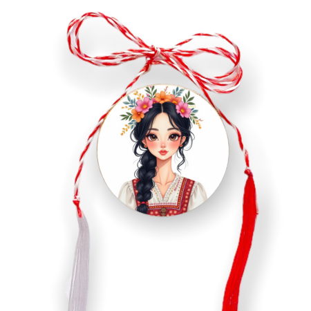 Brosa martisor din lemn - cerc - Fata populara