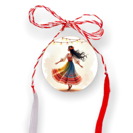 Brosa martisor din lemn - cerc - Dansatoare traditionala