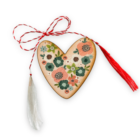 Brosa martisor din lemn - Inima flori
