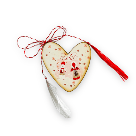 Brosa martisor din lemn - Inimioara Dansatori Traditionali