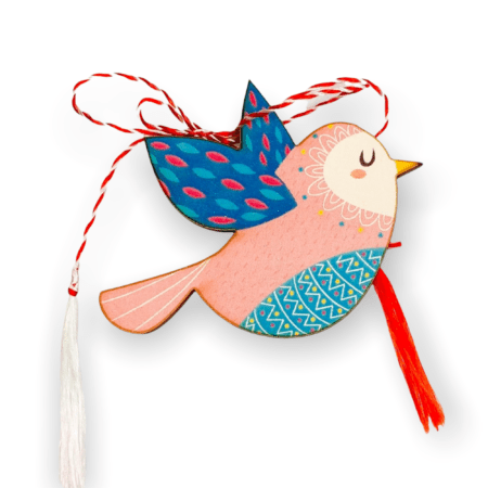 Brosa martisor din lemn - Pasare Roz