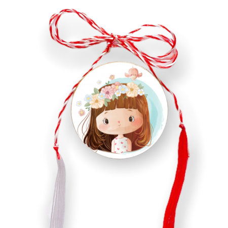 Brosa martisor din lemn - cerc - Fetita