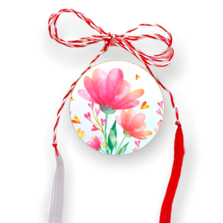 Brosa martisor din lemn - cerc - Flori
