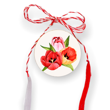 Brosa martisor din lemn - cerc - Lalele