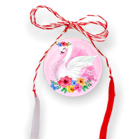Brosa martisor din lemn - cerc - Lebada