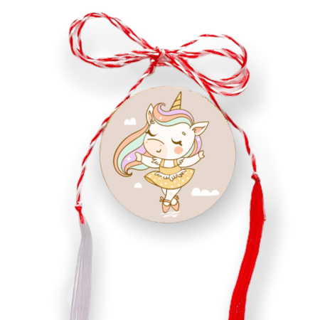 Brosa martisor din lemn - cerc - Unicorn Balerina