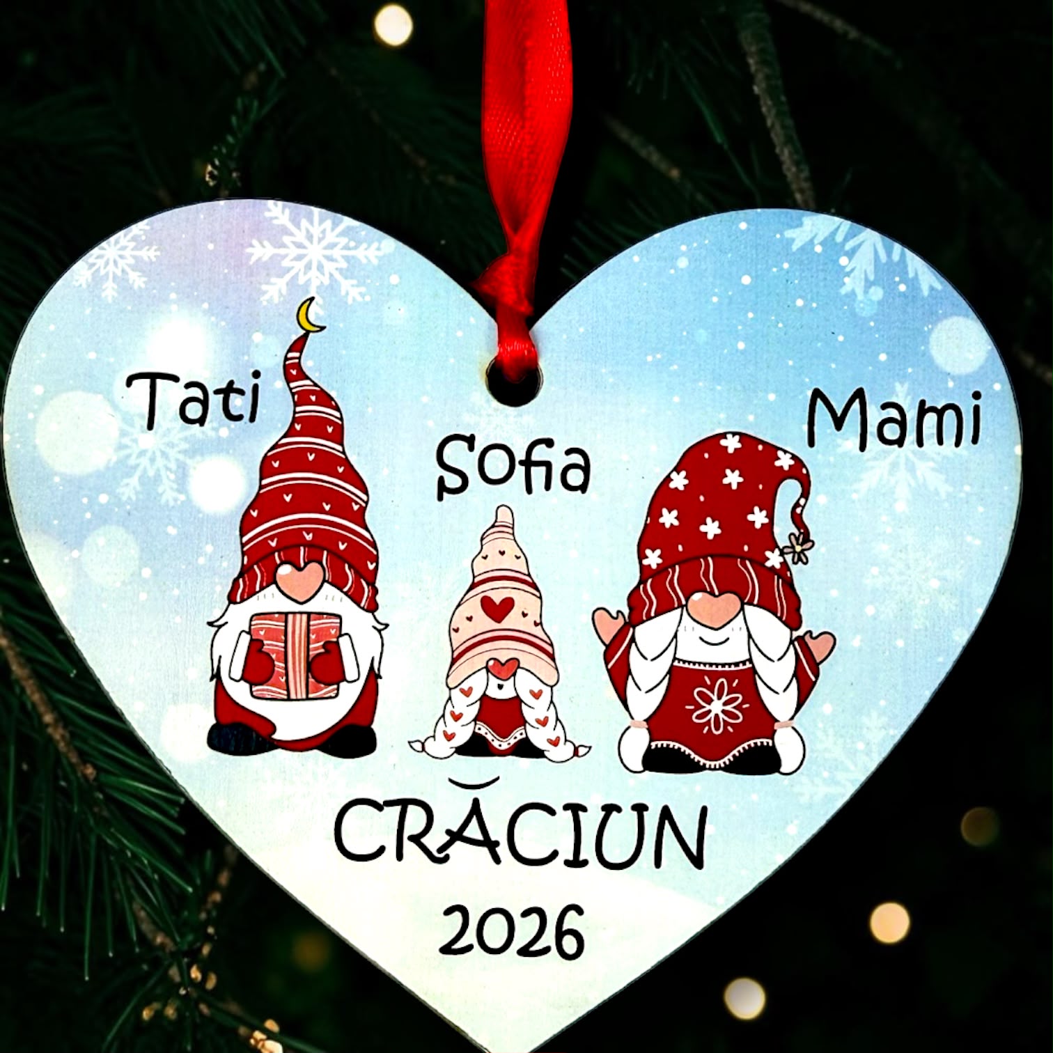 Inimă Personalizată cu Membrii Familiei – 1 Copil - Fata