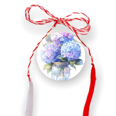 Brosa martisor din lemn - cerc - Buchet flori lila