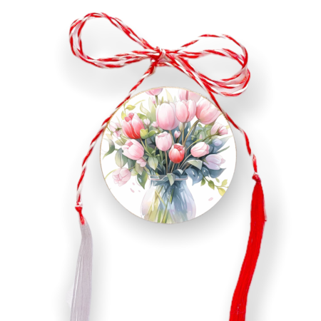 Brosa martisor din lemn - cerc - Buchet lalele