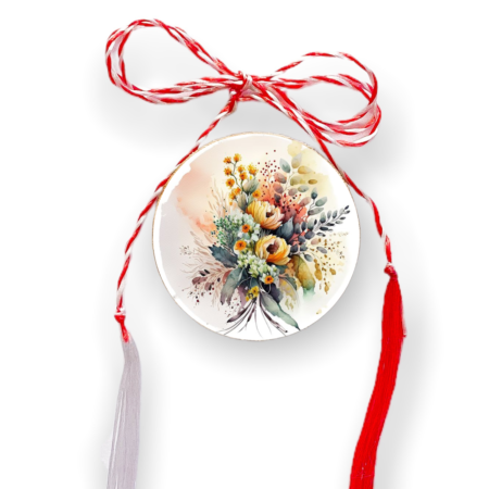 Brosa martisor din lemn - cerc - Buchet flori
