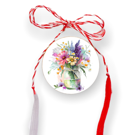Brosa martisor din lemn - cerc - Buchet flori