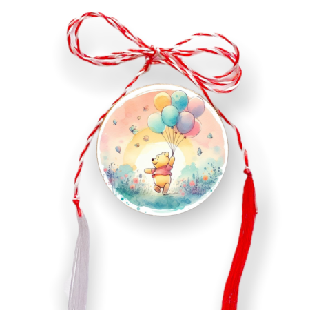 Brosa martisor din lemn - cerc - Winnie baloane
