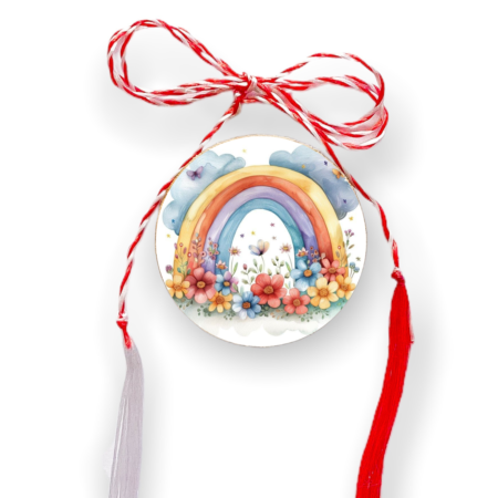 Brosa martisor din lemn - cerc - Curcubeu flori