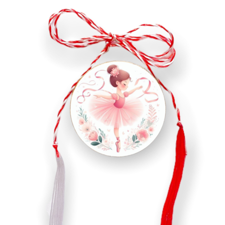 Brosa martisor din lemn - cerc - Balerina flori