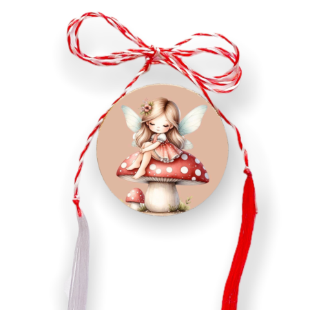 Brosa martisor din lemn - cerc - Zana ciupercuta