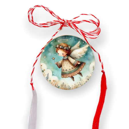 Brosa martisor din lemn - cerc - Ingeras zburator