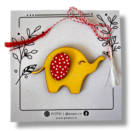 Brosa martisor din lemn natur - Elefant