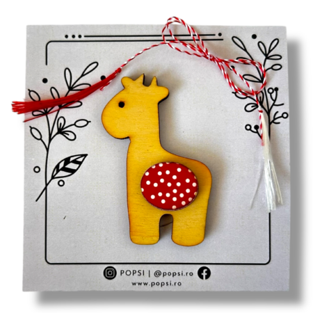 Brosa martisor din lemn natur - Girafa