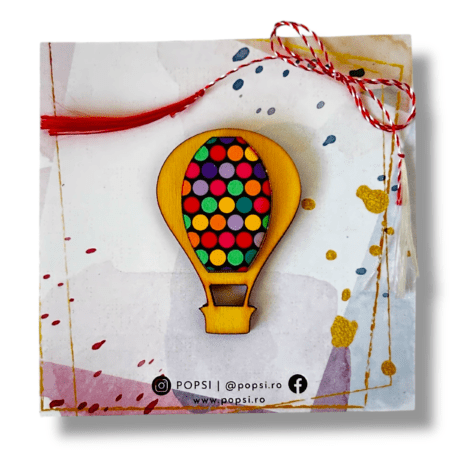 Brosa martisor din lemn natur - Balon aer cald