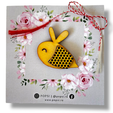 Brosa martisor din lemn natur - Albinuță