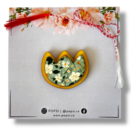 Brosa martisor din lemn natur - Floare