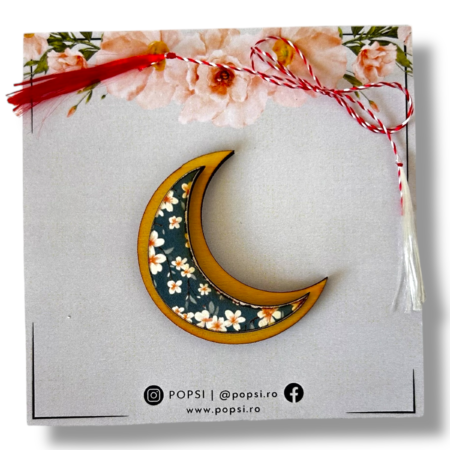 Brosa martisor din lemn natur - Luna