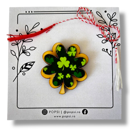 Brosa martisor din lemn natur - Trifoi