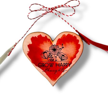 Brosa martisor din lemn - Inima "Grow happy thoughts"