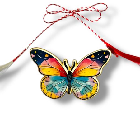 Brosa martisor din lemn - Fluturas colorat