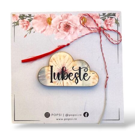 Brosa martisor din lemn - Norisor "Iubeste"