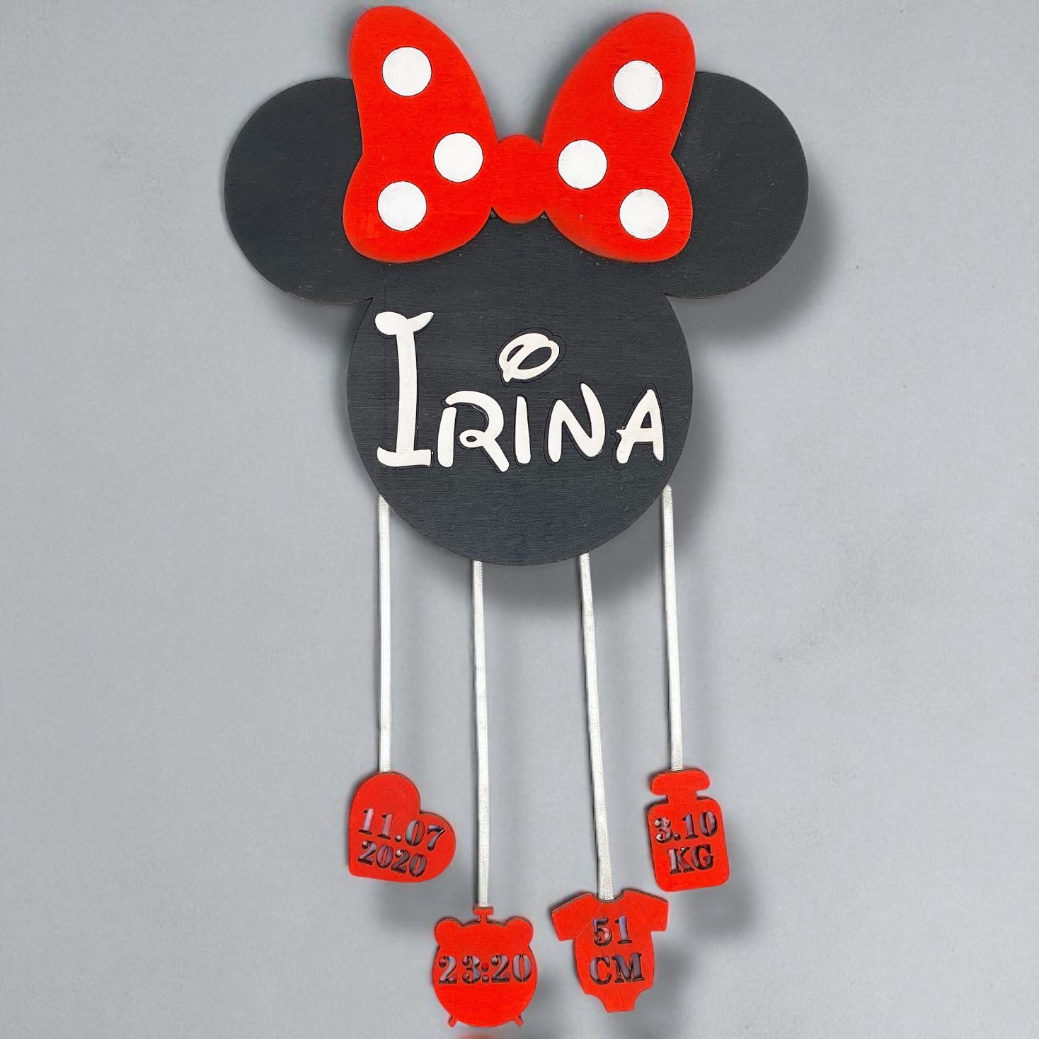 Decor personalizat cu detaliile nasterii - Fetita - Soricel - Negru/Rosu