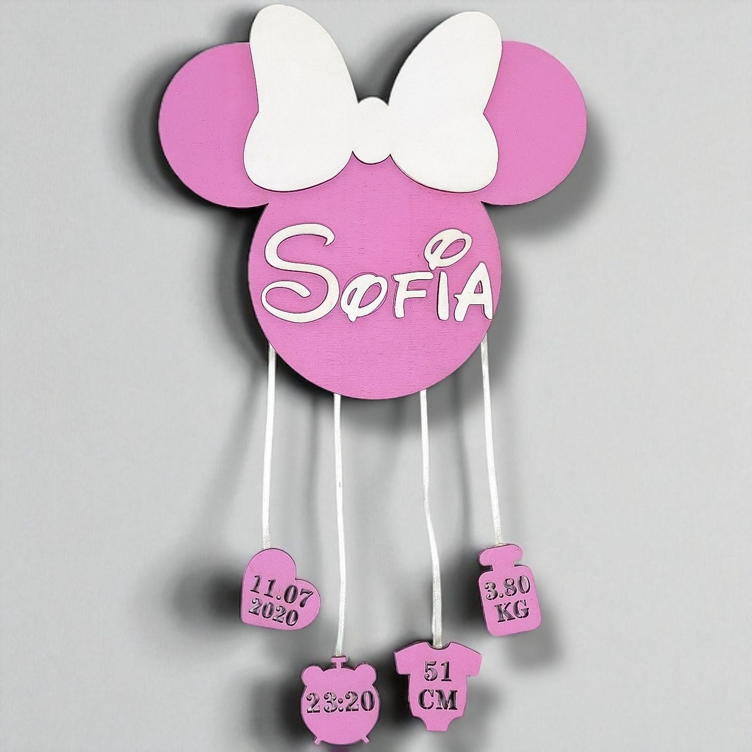 Decor personalizat cu detaliile nasterii - Fetita - Soricel - Roz