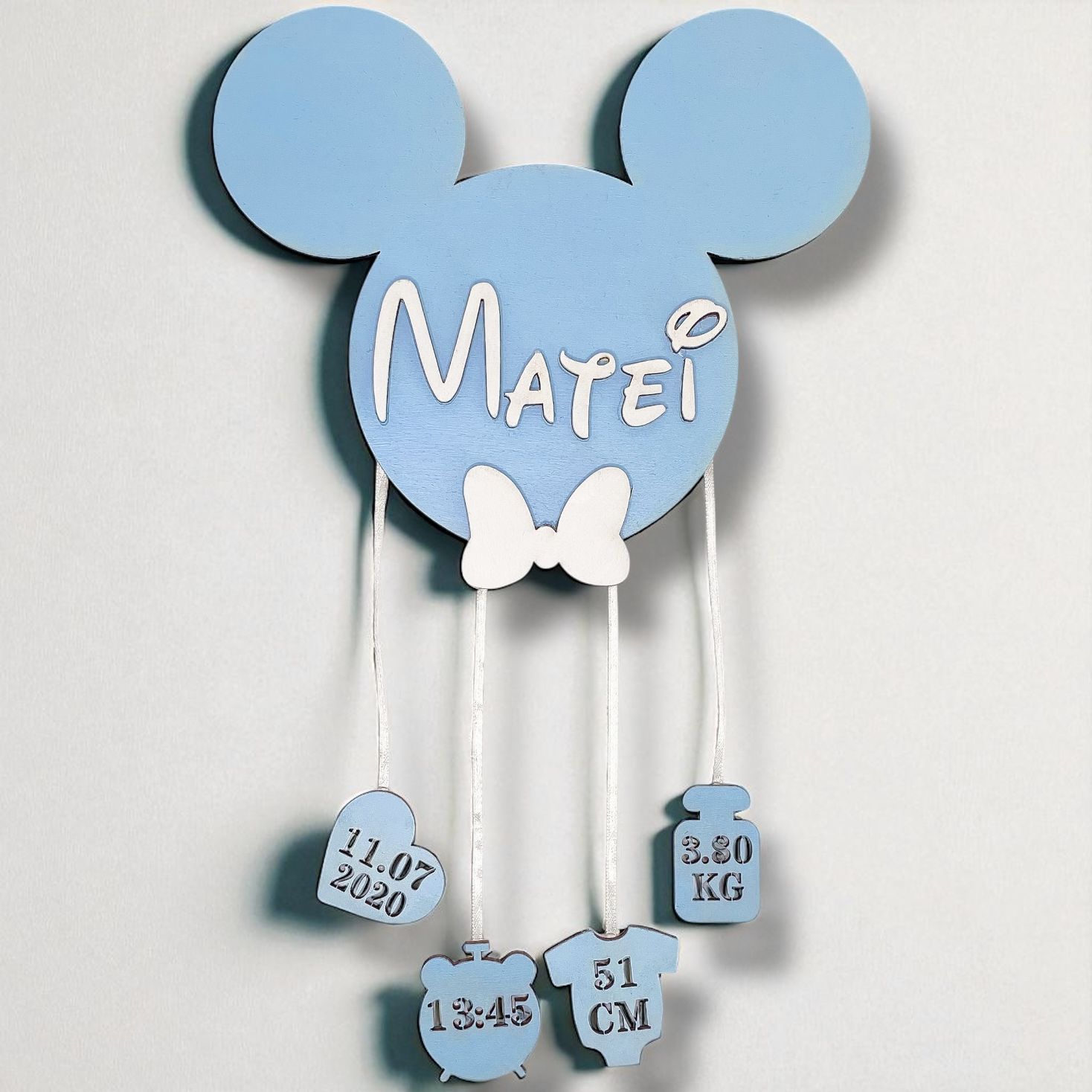 Decor personalizat cu detaliile nasterii - Baietel - Soricel - Bleu