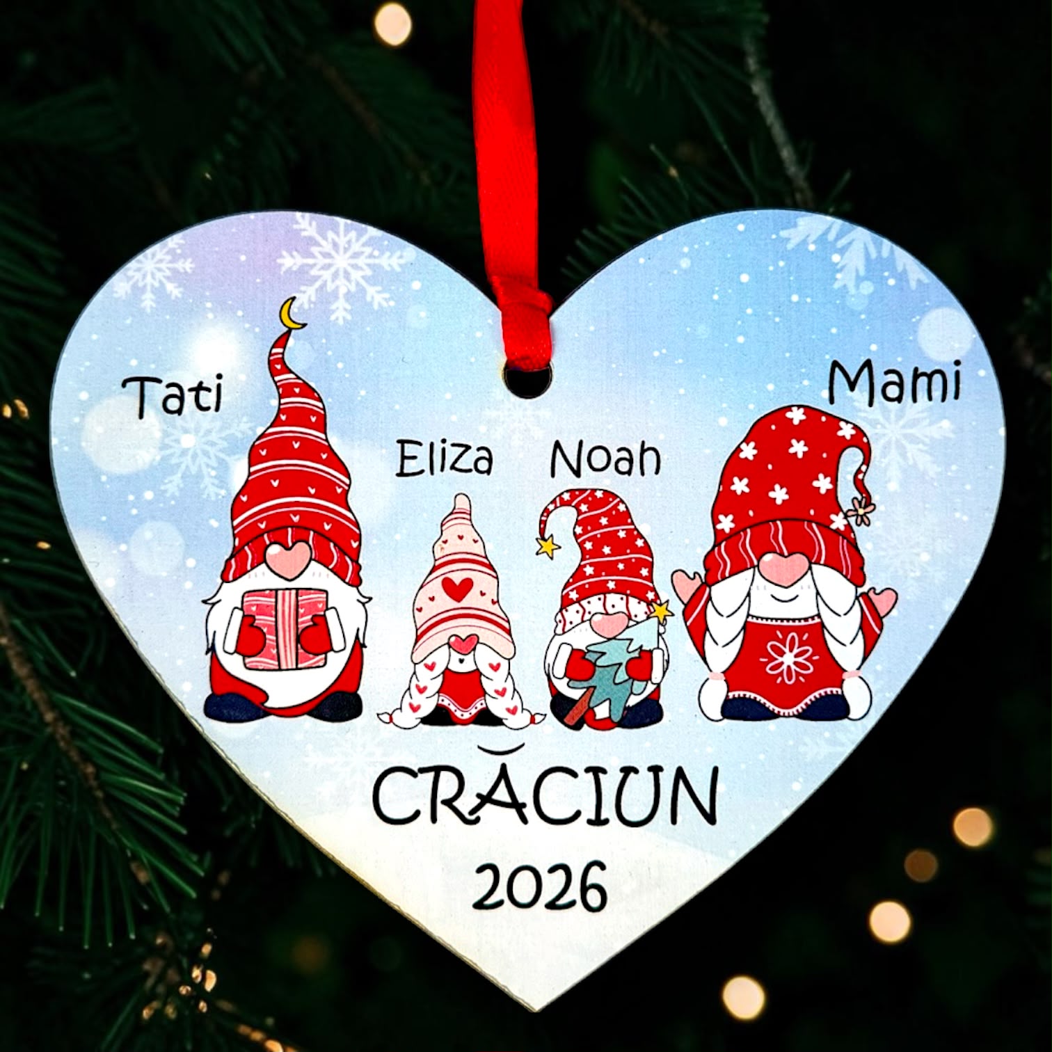 Inimă Personalizată cu Membrii Familiei – 1 Fata, 1 Baiat