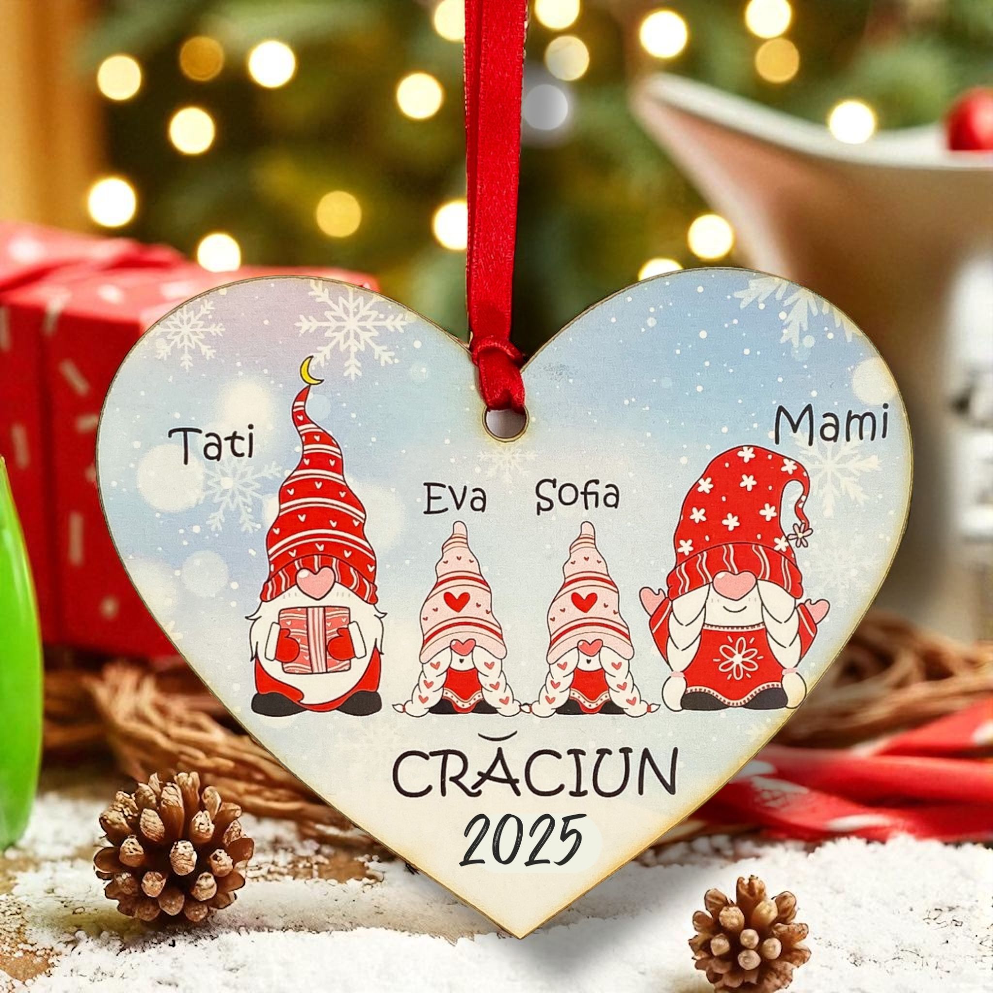 Inimă Personalizată cu Membrii Familiei – 2 Fete