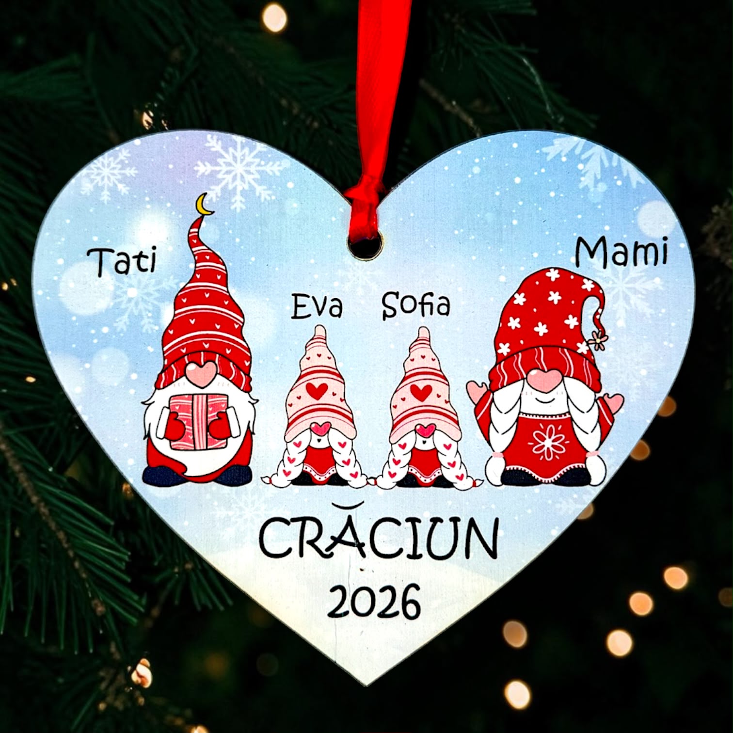 Inimă Personalizată cu Membrii Familiei – 2 Fete