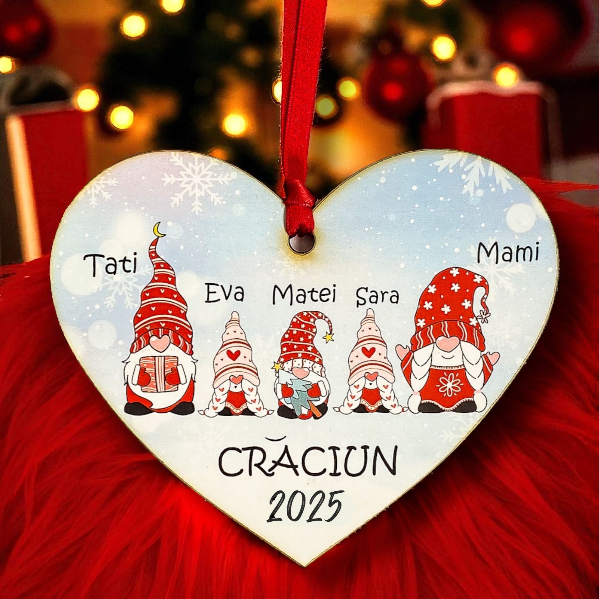 Inimă Personalizată cu Membrii Familiei – 3 copii - 2 Fete + 1 Baiat