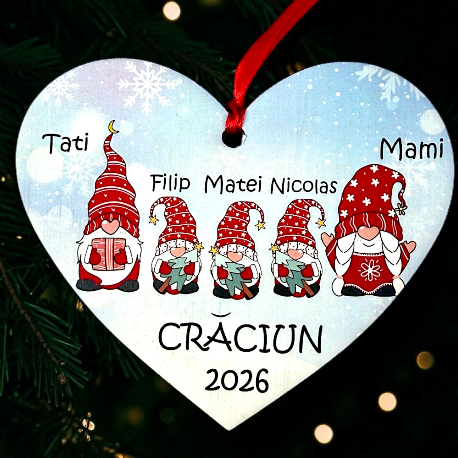 Inimă Personalizată cu Membrii Familiei – 3 copii - Baieti