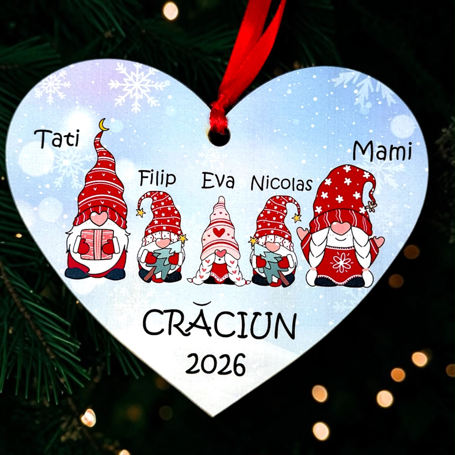 Inimă Personalizată cu Membrii Familiei – 3 copii - 2 Baieti + 1 Fata