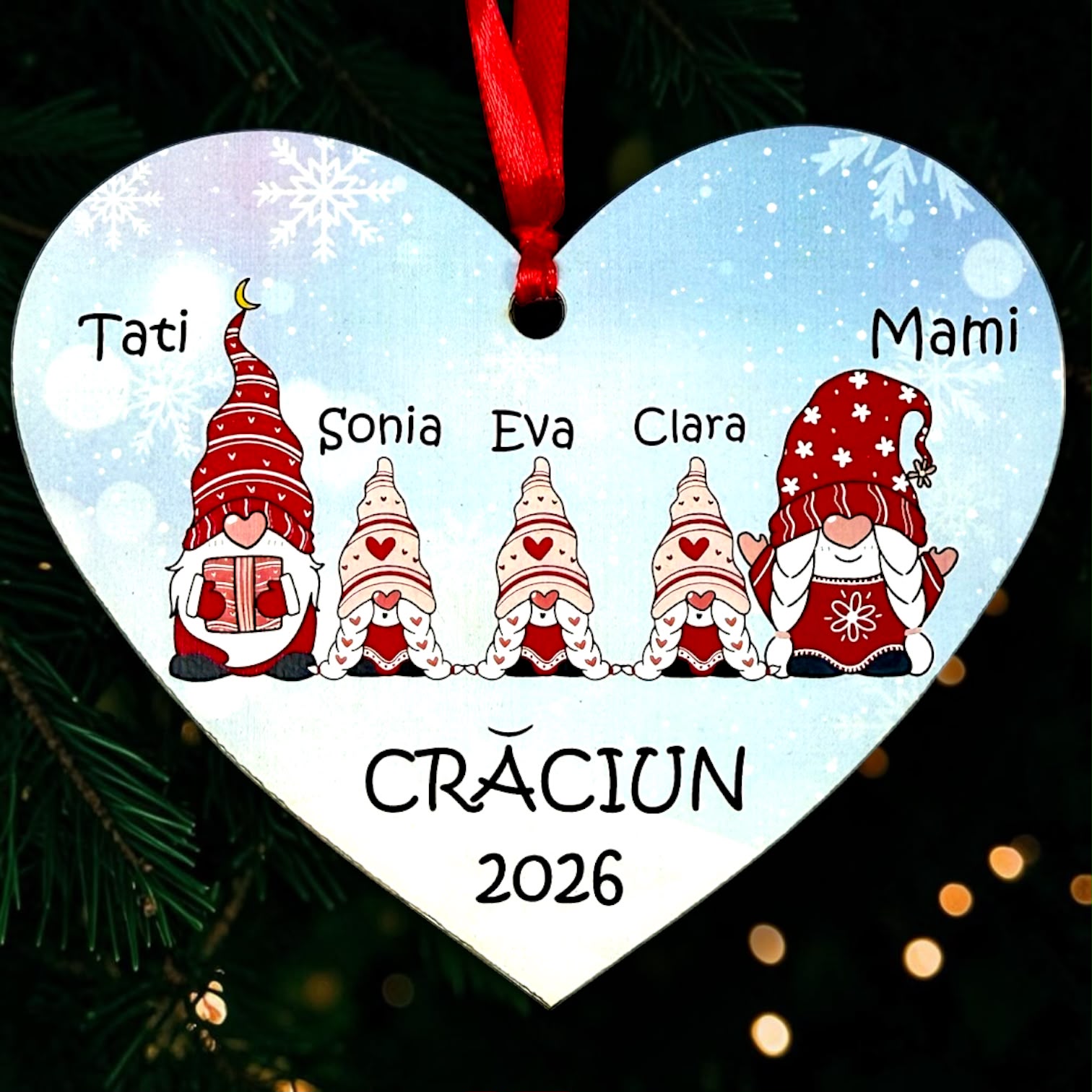 Inimă Personalizată cu Membrii Familiei – 3 copii - Fete