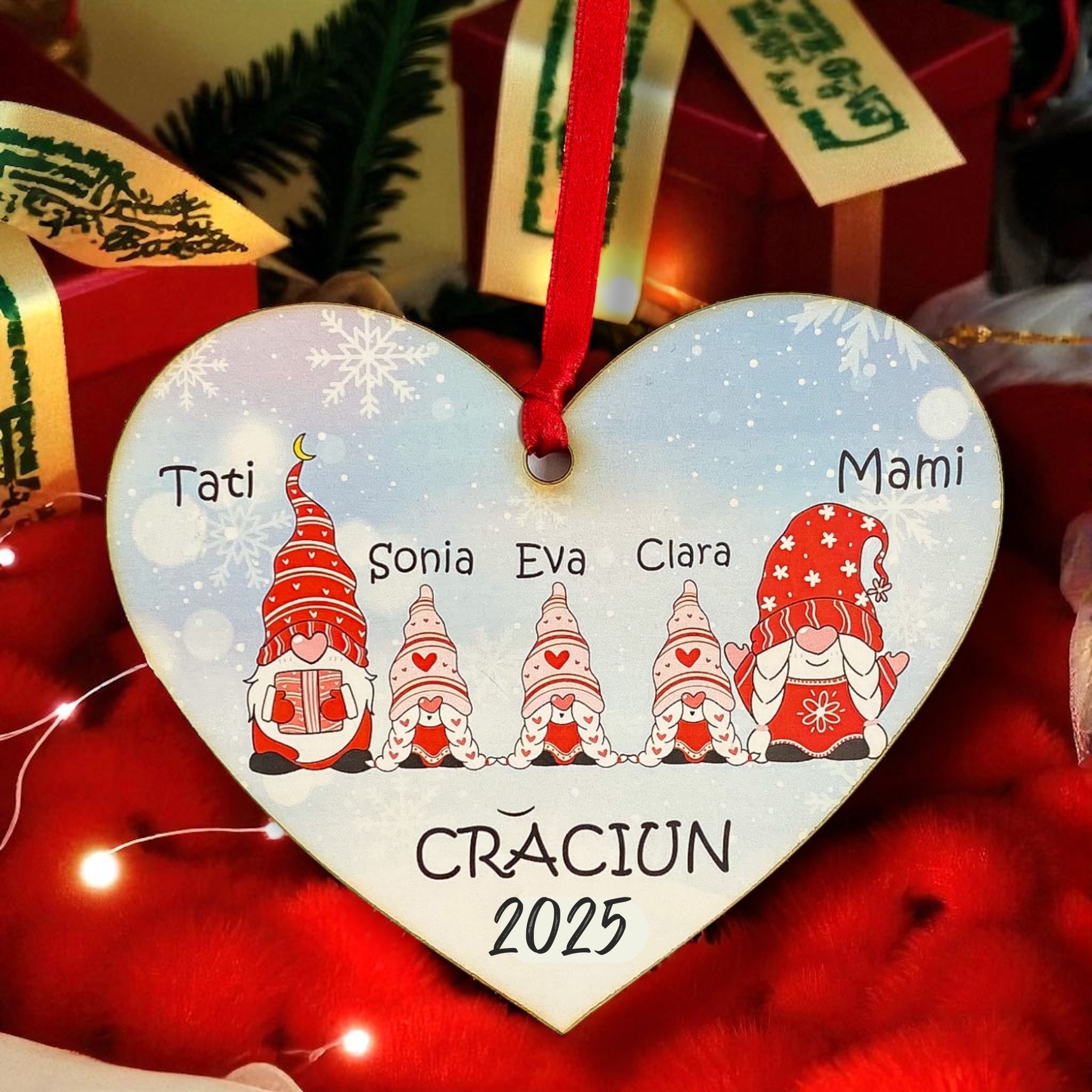 Inimă Personalizată cu Membrii Familiei – 3 copii - Fete