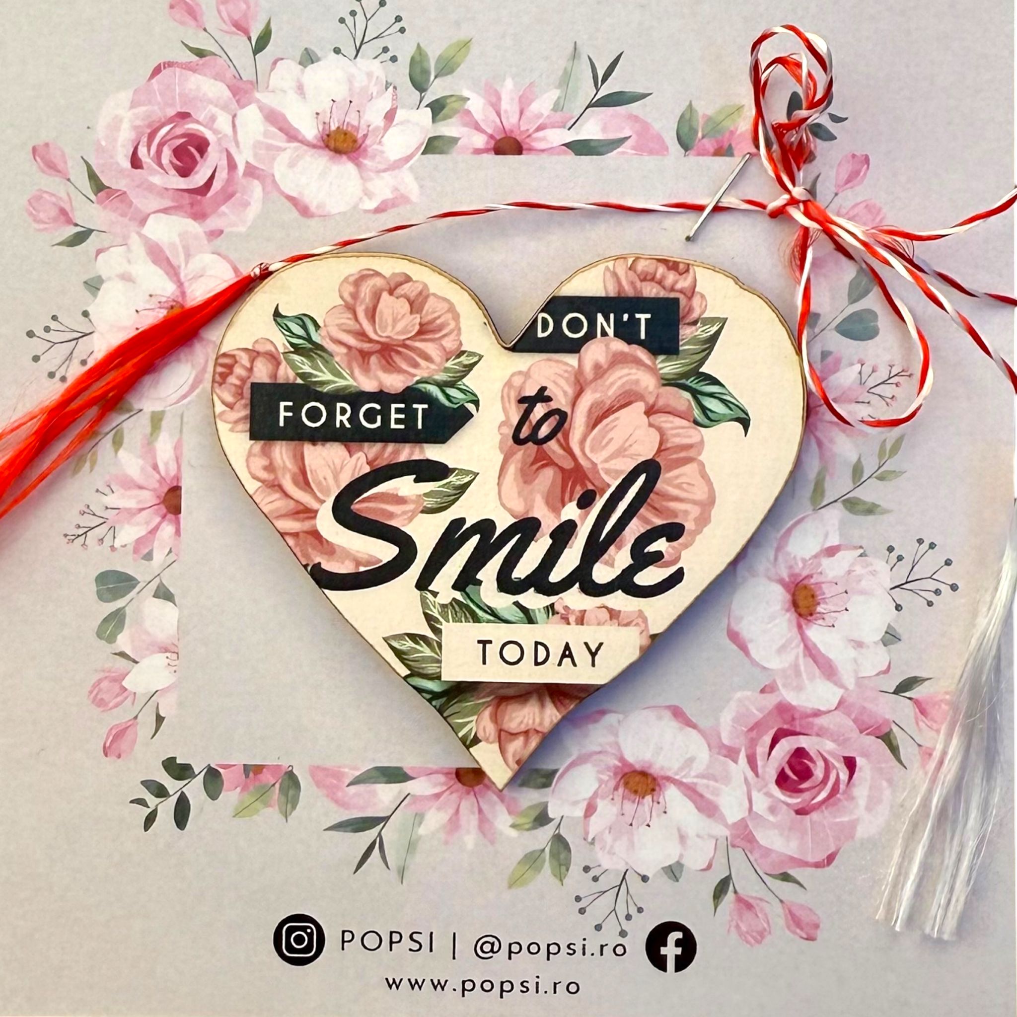 Brosa martisor din lemn - Inima "Smile Today"