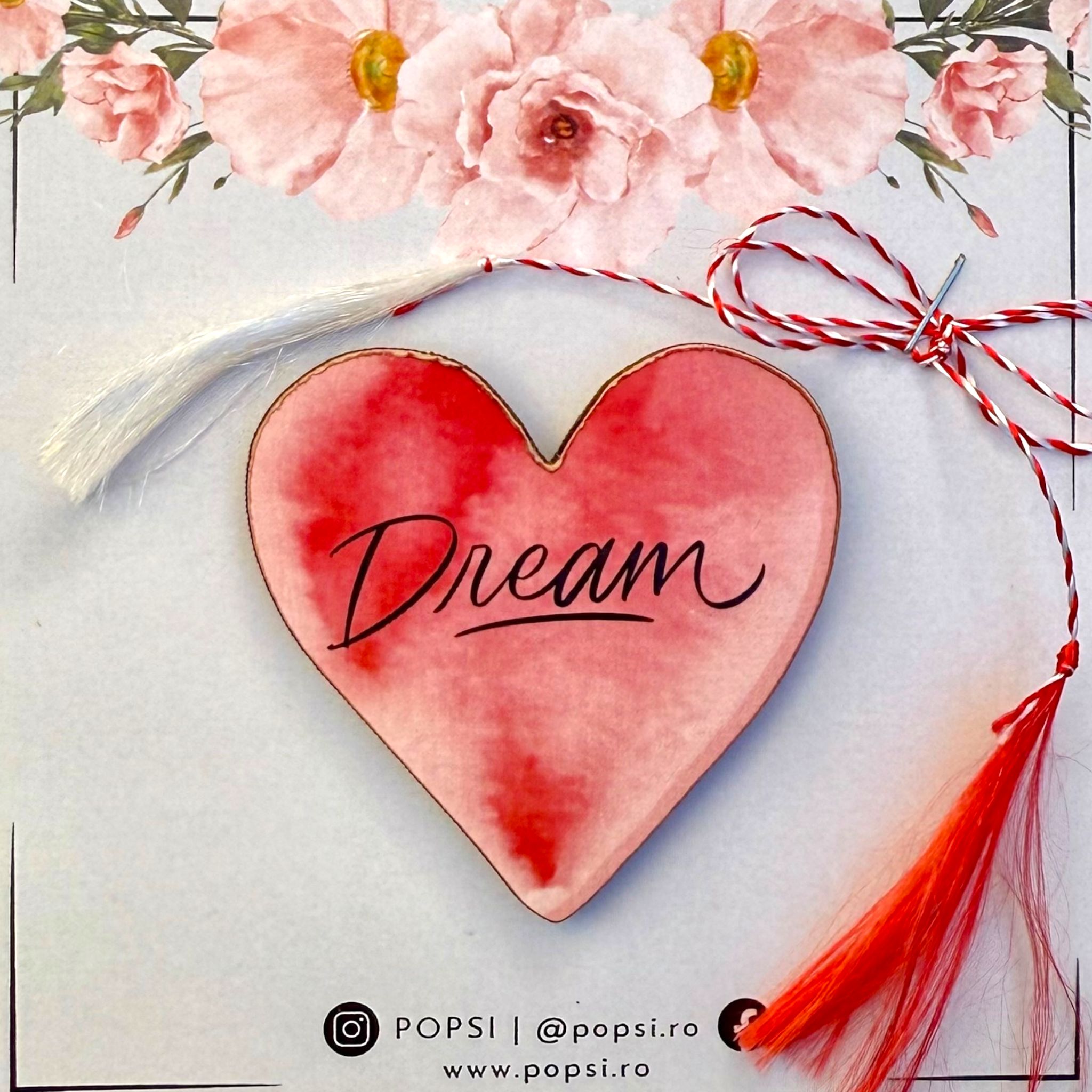 Brosa martisor din lemn - Inima "Dream"