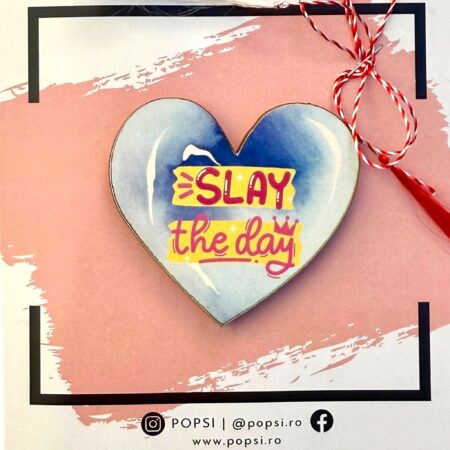 Brosa martisor din lemn - Inima "Slay the day"