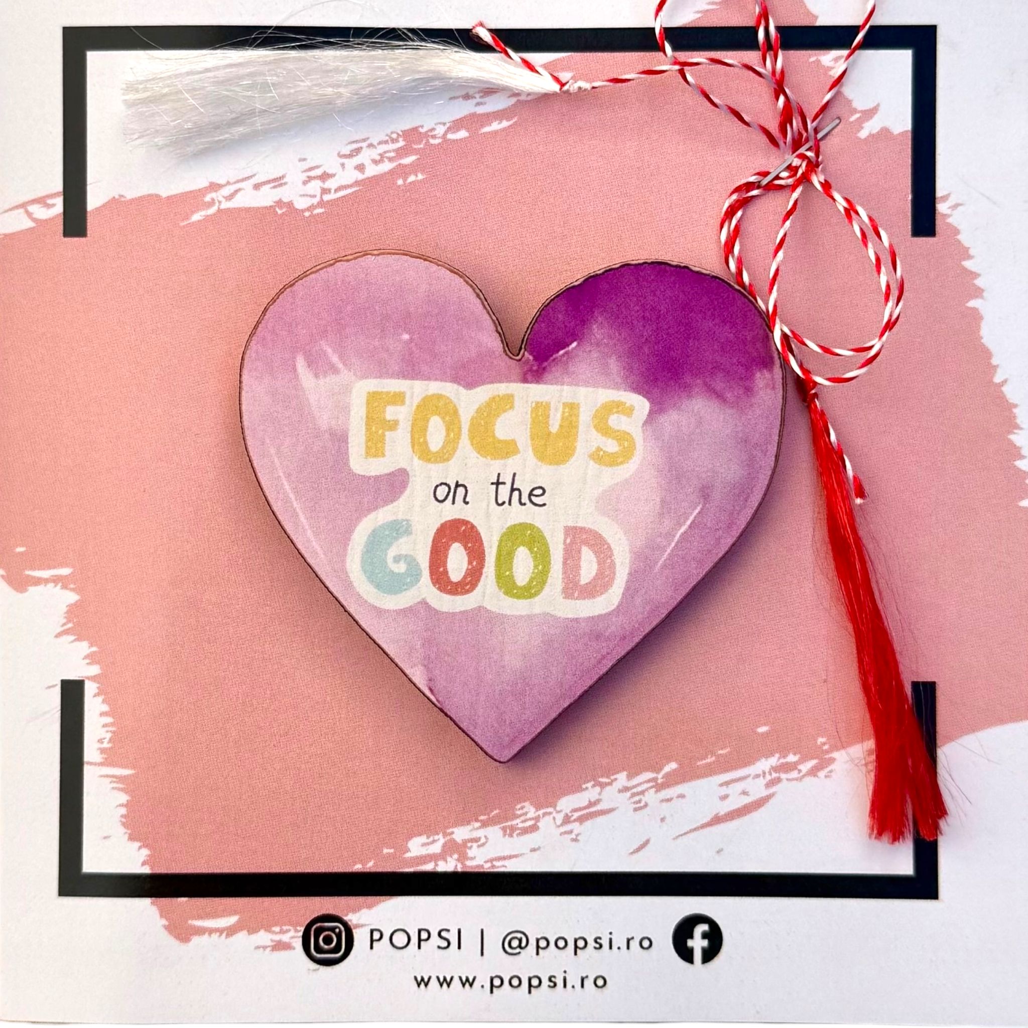 Brosa martisor din lemn - Inima "Focus on the good"